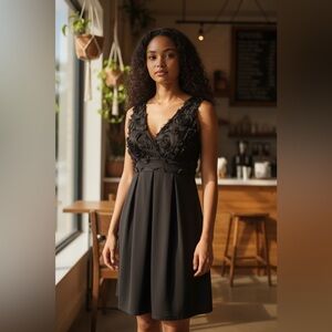 Enfocus Studio Women’s Size 16 Black Dress Rose Detail On Bodice Above Knee